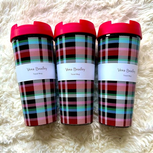 Vera Bradley Other - NIB Vera Bradley Ribbons Plaid 16 oz. Travel Mugs (set of three)